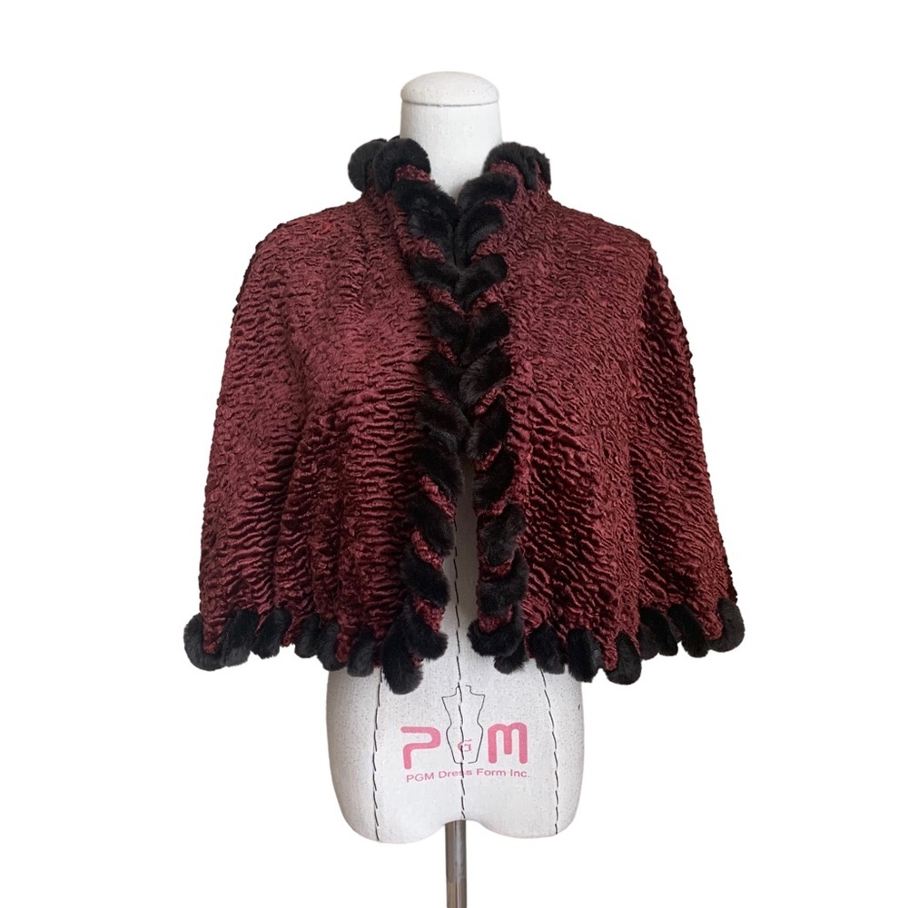 Vintage y2k Sue Wong Nocturne Faux Fur Caplet Cape Wrap Jacket